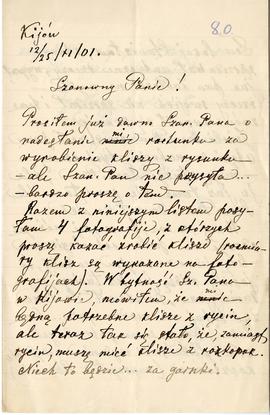 List od Mikołaja Bielaszewskiego do Erazma Majewskiego (rękopis)  strona 1