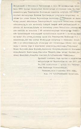 Pismo (maszynopis) - akt darowizny zbiorów MEM Towarzystwu Naukowemu Warszawskiemu z 03.06.1921 r...