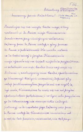 List od A. Freimana do Erazma Majewskiego (rękopis)  strona 1