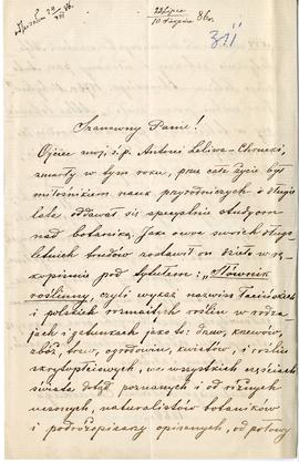 List od Zofii Leliwa - Chruckiej do Erazma Majewskiego (rękopis)  strona 1