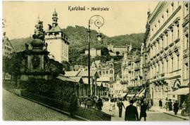 Widokówka od Edwarda Czajkowskiego do Erazma Majewskiego (widok Karlsbadu)  strona 1