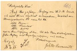 Karta pocztowa od Otto Harrassowitza do Erazma Majewskiego (rękopis)  strona 2 (rewers)