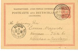 Karta pocztowa Romualda Erzepki do Erazma Majewskiego (druk  rękopis  stemple)  strona 1 (awers)