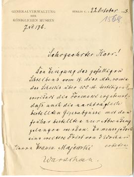 List z Generalverwaltung der Königlichen Meseen w Berlinie do Erazma Majewskiego (druk  rękopis) ...