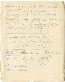 Odręczne notatki Józefa Żurowskiego z raportów Carskiej Komisji Archeologicznej w Petersburgu wra...