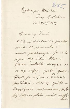 List od Kazimierza Chmieleckiego do Erazma Majewskiego (rękopis)  strona 1