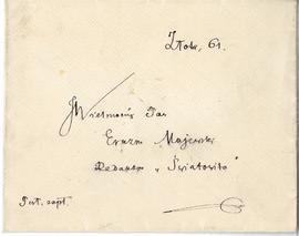 Koperta zaadresowana przez Wiktora Gomulickiego do Erazma Majewskiego (rękopis)  strona 1 (awers)