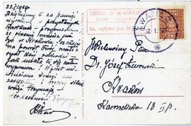 Widokówka z rękopisem listu od rodziny z Leszczkowa do Józefa Żurowskiego z dnia 22.01.1929 r.  s...