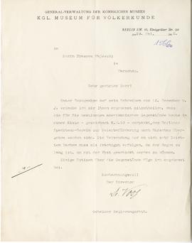 List z Kgl. Museum Für Völkerkunde w Berlinie do Erazma Majewskiego (druk  maszynopis  rękopis)  ...