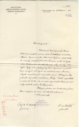 List od Společnost Národopisného Musea Českoslovanského w Pradze do Erazma Majewskiego (druk  ręk...