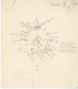 Rysunek odręczny jbw. Gródek  pow. Równe  pole "Nad Rudnikiem". Plan kurhanu IX. Skala:...