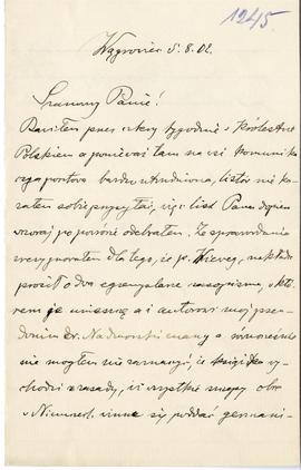 List od dr. Łęgowskiego do Erazma Majewskiego (rękopis)  strona 1