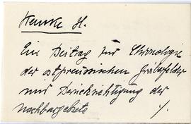 Fiszka z odręcznymi notatkami bibliograficznymi Józefa Żurowskiego  strona 1: "Kemke H.  Ein...