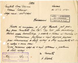 Rękopis odpisu zaświadczenia Ministerstwa Wyznań Religijnych i Oświecenia Publicznego z dnia 25.0...