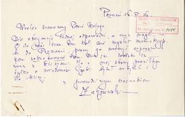 Rękopis listu Zygmunta Zakrzewskiego do Józefa Żurowskiego z dnia 16.06.1926 r.  strona 1