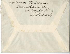 Koperta zaadresowana przez Zdzisława Lenartowicza do Erazma Majewskiego (rękopis)  strona 2 (rewers)