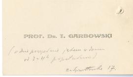 Bilet wizytowy Tadeusza Garbowskiego (druk, rękopis), strona 1