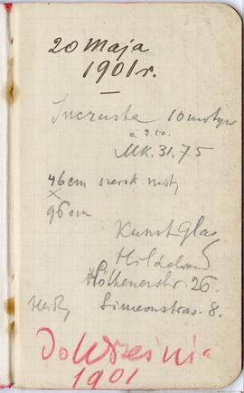 Notatnik nr 57 z odręcznymi notatkami Erazma Majewskiego: "20 Maja 1901 r. […] Do Września 1...