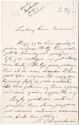 List od Marii Chmielowskiej do Erazma Majewskiego (rękopis)  strona 1