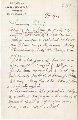 List od Kazimierza Daniłowicza-Strzelbickiego do Erazma Majewskiego (rękopis)  strona 1