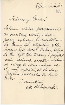 List od Mikołaja Bielaszewskiego do Erazma Majewskiego (rękopis)  strona 1