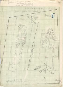 Rysunek odręczny jbw. Gródek  pow. Równe  pole "Nad Rudnikiem". Plan jamy grobowej w ku...