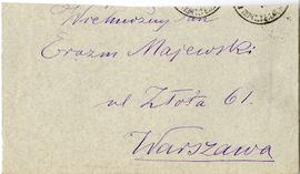 Koperta zaadresowana przez Henryka Arctowskiego do Erazma Majewskiego (pieczątki  rękopis)  strona 1