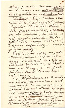 Rękopis Erazma Majewskiego. Tytuł: „Jakiem powinno być mianownictwo polskie w zoologii i botanice...