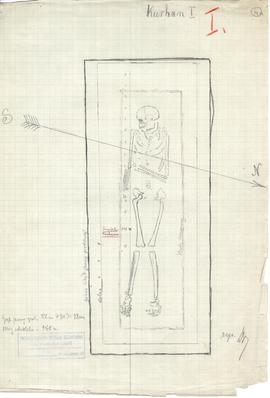 Rysunek odręczny jbw. Gródek  pow. Równe  pole "Nad Rudnikiem". Plan grobu szkieletoweg...