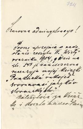 List od V. Hrubý'ego do Erazma Majewskiego (rękopis)  strona 1