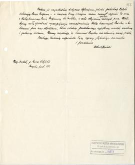 Rękopis. Pismo Ludwika Sawickiego z dnia 3 września 1926 r. do Premiera RP opisujące rezultaty ba...