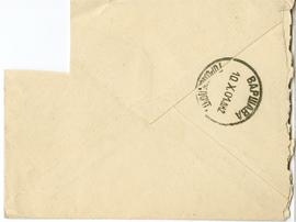 Koperta zaadresowana przez Bolesława Koskowskiego do Erazma Majewskiego (rewers)