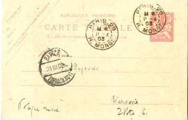 Karta pocztowa od Włodzimierza Bugiela do Erazma Majewskiego (druk  rękopis  stemple)  strona 1 (...