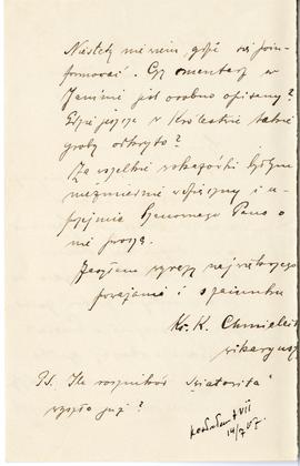 List od Kazimierza Chmieleckiego do Erazma Majewskiego (rękopis)  strona 2