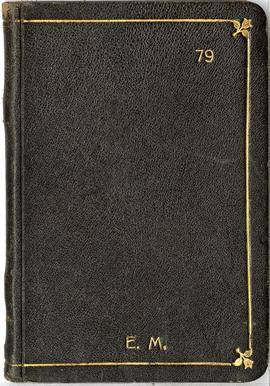 Notatnik nr 79 z odręcznymi notatkami Erazma Majewskiego - okładka z wytłoczonym numerem 79 i ini...