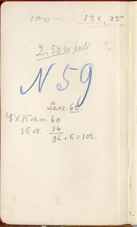 Notatnik nr 59 z odręcznymi notatkami Erazma Majewskiego: "[…] N 59 Lesz. 62 […]"