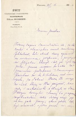 List od Marii Konopnickiej do Erazma Majewskiego (rękopis)  strona 1