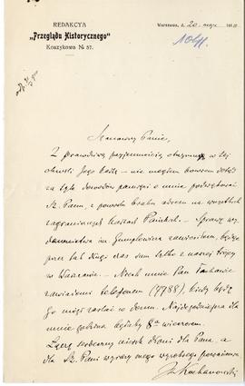 List od Jana Kochanowskiego do Erazma Majewskiego  napisany na papierze firmowym