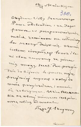 List od Józefa Choynowskiego do Erazma Majewskiego? (rękopis)  strona 1