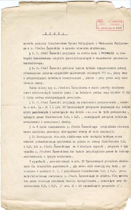 Maszynopis Umowy z dnia 12.07.1921 r. pomiędzy Ministerstwem Wyznań Religijnych i Oświecenia Publ...