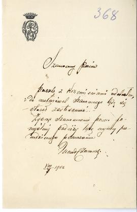 List od Wandalina Czarneckiego do Erazma Majewskiego (rękopis)  strona 1