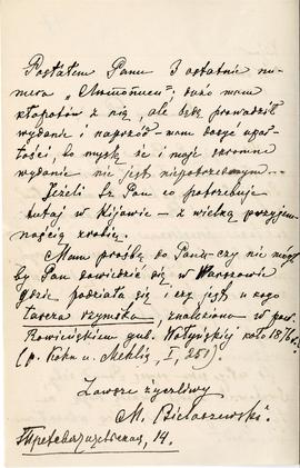 List od Mikołaja Bielaszewskiego do Erazma Majewskiego (rękopis)  strona 2