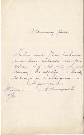List od Marii Konopnickiej do Erazma Majewskiego (rękopis)  strona 1
