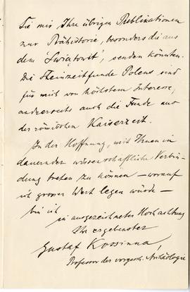 List (rękopis) od Gustawa Kosinny do Erazma Majewskiego  strona 3