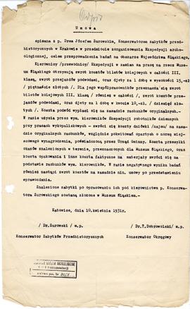 Maszynopis odpisu Umowy pomiędzy Józefem Żurowskim a Konserwatorem Okręgowym  T. Dobrowolskim  z ...