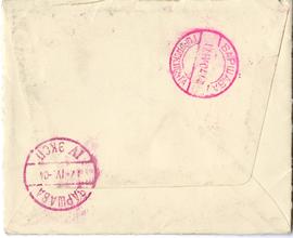 Koperta zaadresowana przez A. Freimana do Erazma Majewskiego (stemple)  strona 1 (rewers)