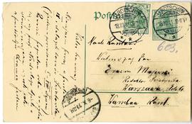 Karta pocztowa od księdza Gibasiewicza do Erazma Majewskiego (druk  rękopis  znaczek  stemple)  s...